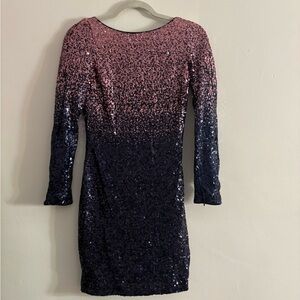Glamorous Long Sleeve Sequin Dress in Pink and Blue